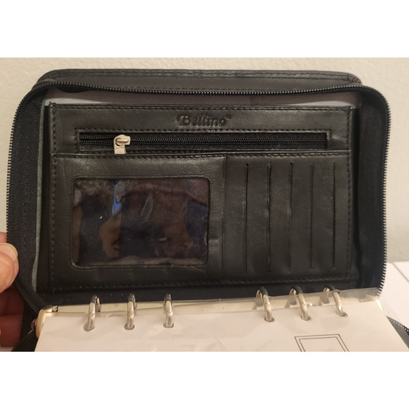 Vintage Bellino Black Leather Goods Planner BINDER Portable 6 Ring 8 x 5.5 inch - Picture 6 of 11